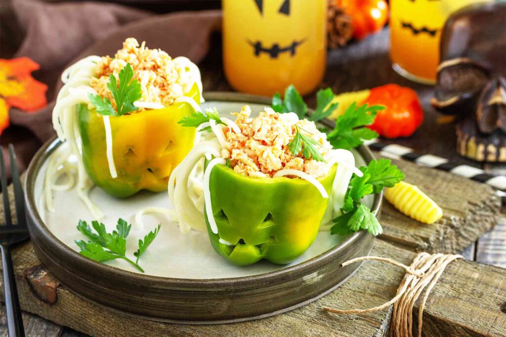 Halloween Stuffed Pepper Jack O’Lanterns