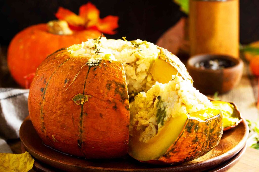 Turkey Stuffed Roasted Pumpkins Recipe