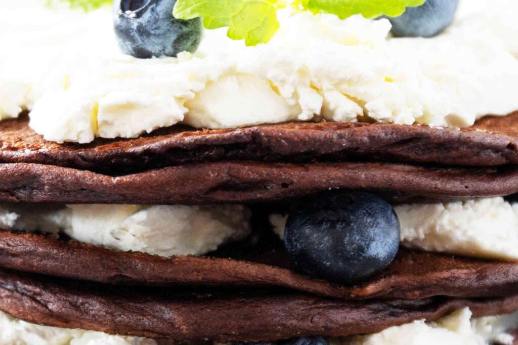 Homemade Banana Chocolate Pancakes With Blueberries And Ricotta Recipe