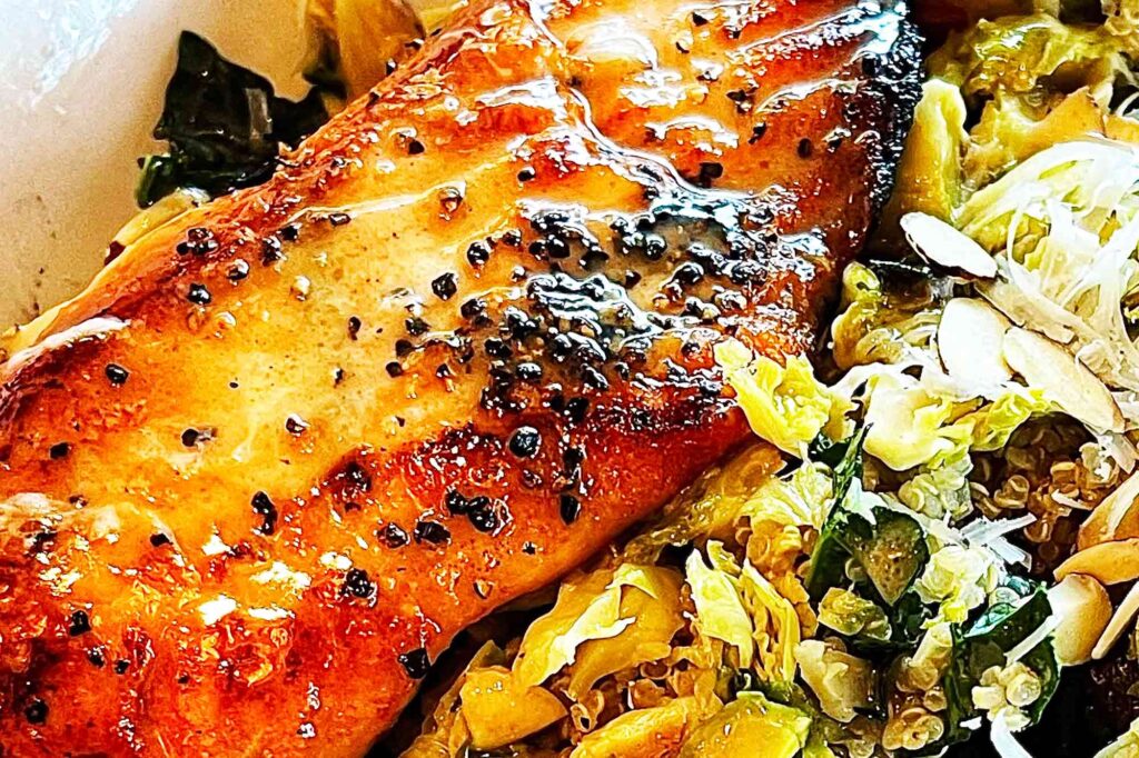 Brussels Sprouts Super Salad with Fried Salmon Recipe