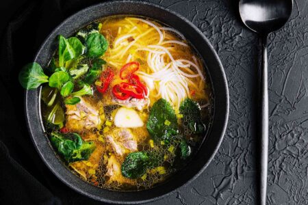 Chicken Soup With Vegetables, Vermicelli Pasta And Greens