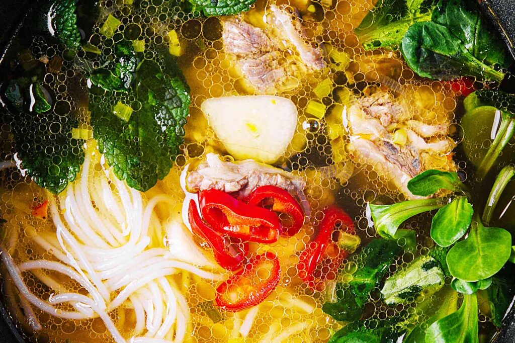 Chicken Soup With Vegetables, Vermicelli Pasta And Greens Recipe
