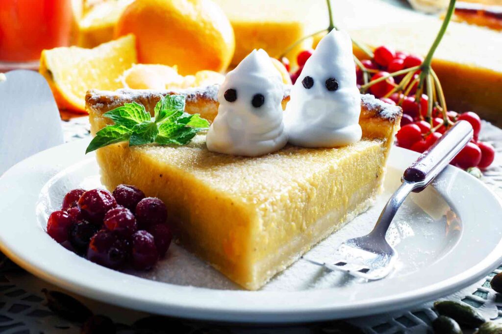 Delicious Homemade Pie For Halloween With Ghosts