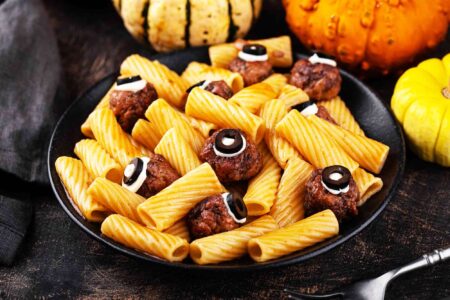 Halloween Pasta With Monster Eye Meatballs