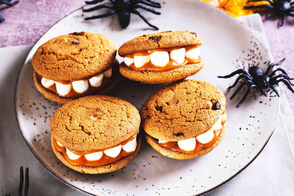 Halloween Monster Cookie Sandwiches with Marshmallow Teeth